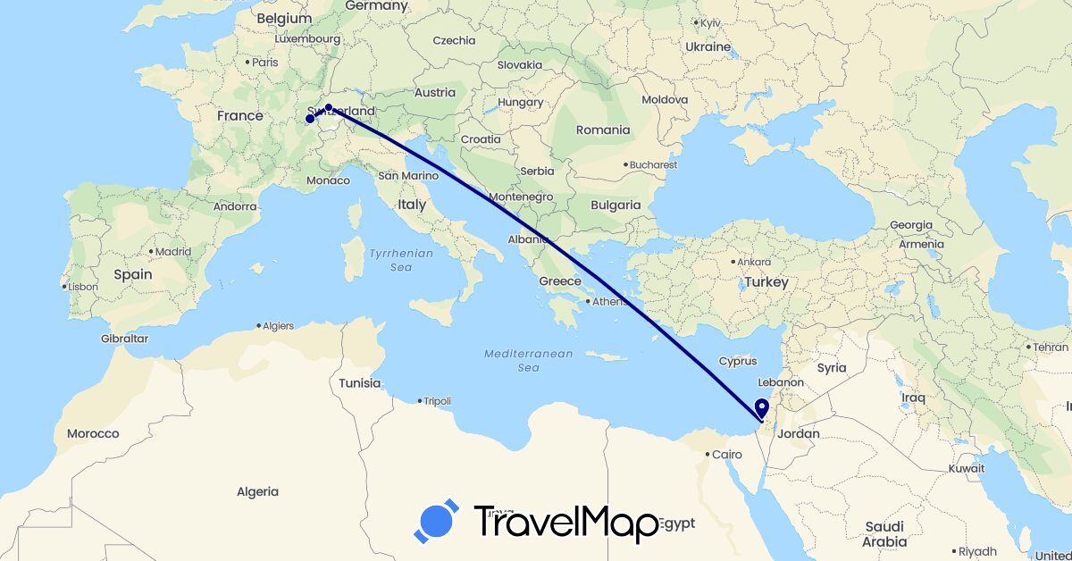 TravelMap itinerary: driving in Switzerland, Israel (Asia, Europe)